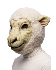 Masque de mouton en plastique avec fourroure, avec étiquette volante/étiequette
